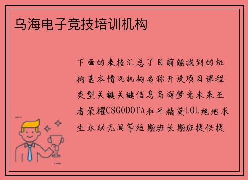 乌海电子竞技培训机构
